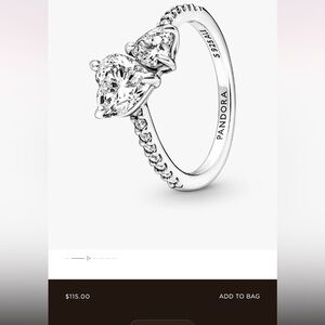 Pandora Silver Double Heart Ring Size 6